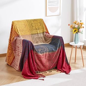 amorus Chenille Jacquard Tassels Throw Blanket Sofa Chair